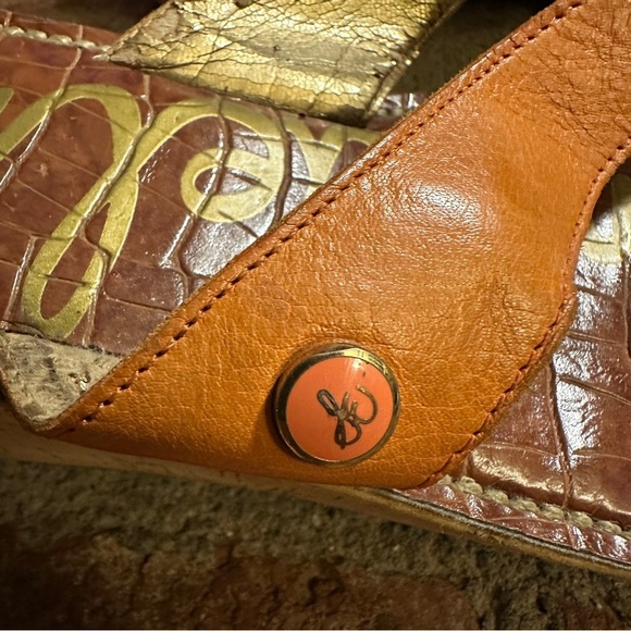 Women's Sam Edelman Orange & Brown Romy Leather Wedge Cork Heel Sandals size 11 - Picture 5 of 16